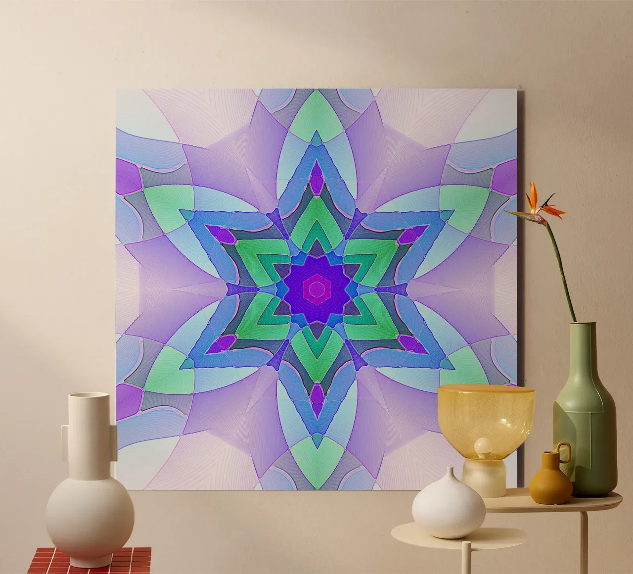 Caleidoscopio en colores claro, violeta, verde y azul aluminio dibond de Gürsel Yesil Digital Art