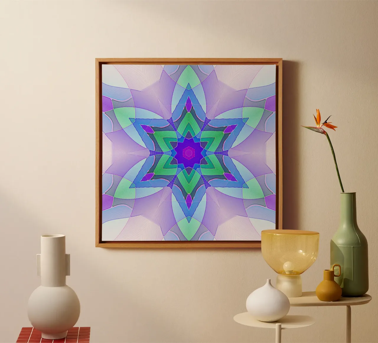 Caleidoscopio nei colori della luce, viola, verde e blu tela con Cornice a cassetta da Gürsel Yesil Digital Art