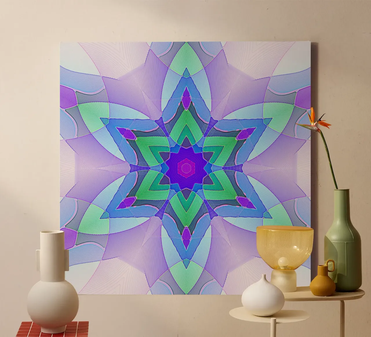 Caleidoscopio nei colori della luce, viola, verde e blu tela con Cornice a cassetta da Gürsel Yesil Digital Art