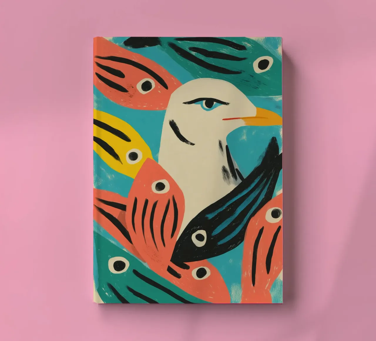 Seagull head with fish | Maritime screen print notebook by Autofocus