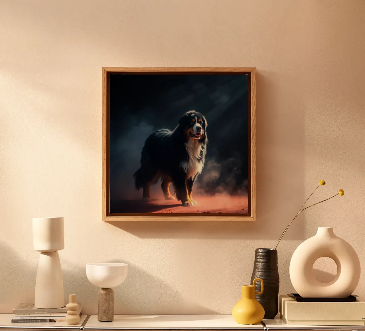 The colorful Bernese Mountain Dog #40 canvas with Floater frame by Yumis.Beargang.and.Me