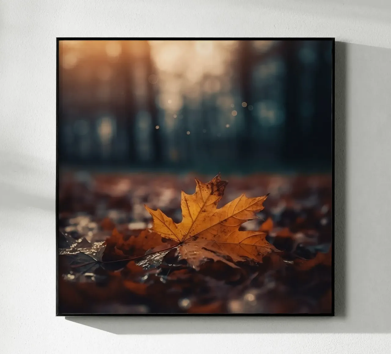 Feuille d'érable tombée dans la lumière d'automne plexiglas de PhotoVibe Decor
