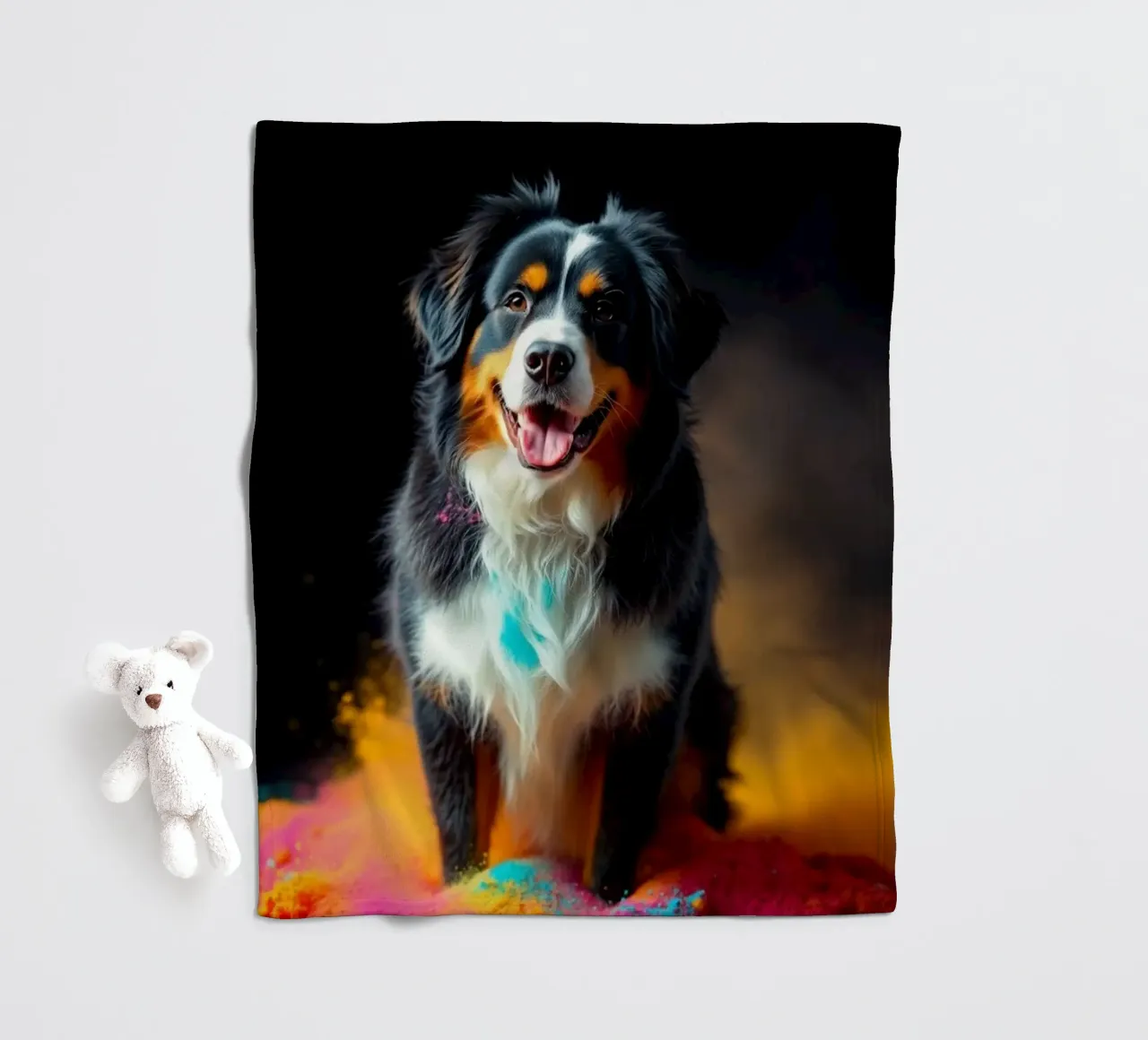 The colorful Bernese Mountain Dog #42 fleece blanket by Yumis.Beargang.and.Me