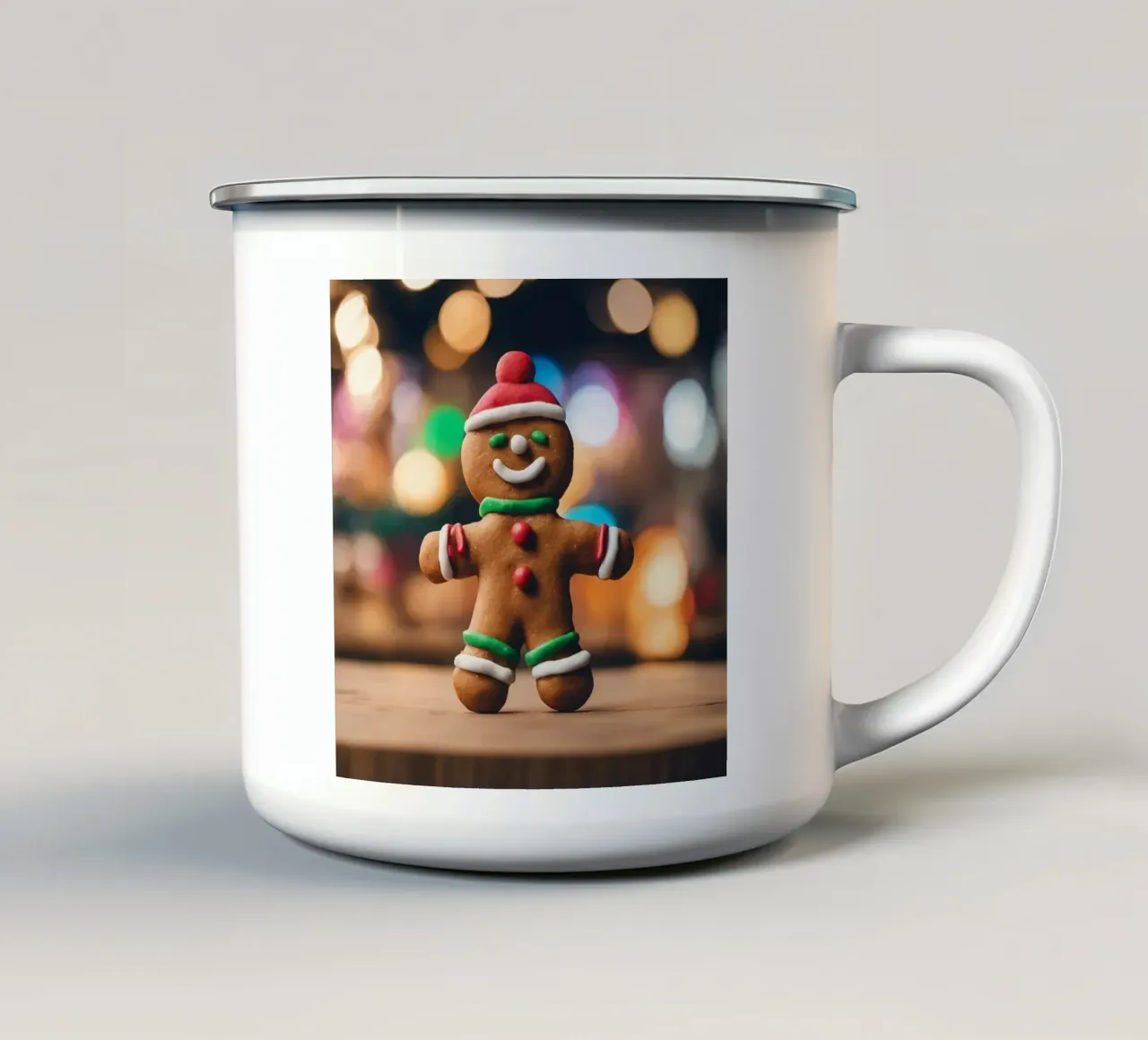 Feestelijke peperkoekman met kerstverlichting emaille mok van PhotoVibe Decor