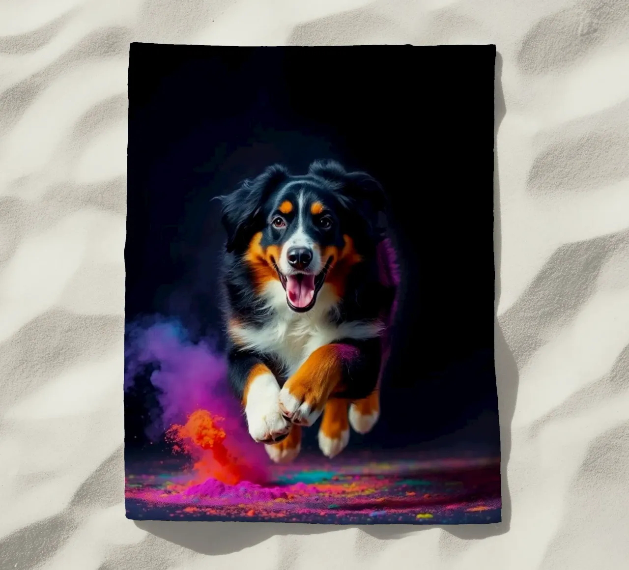 The colorful Bernese Mountain Dog #43 beach towel by Yumis.Beargang.and.Me