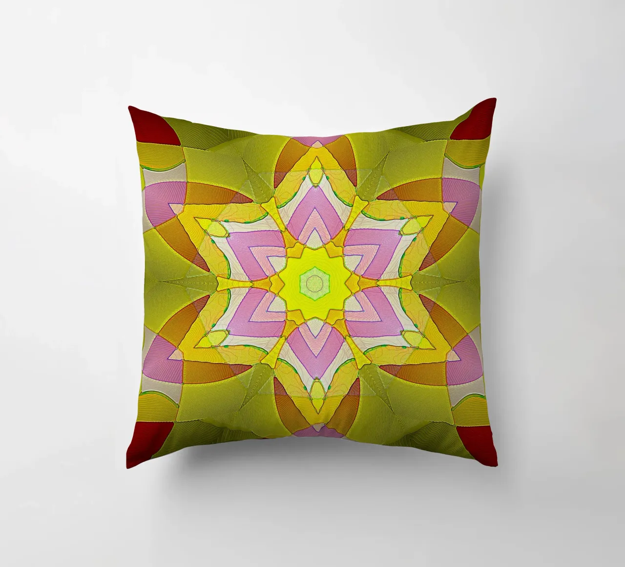 Caleidoscopio nei colori giallo e rosa cuscino da Gürsel Yesil Digital Art