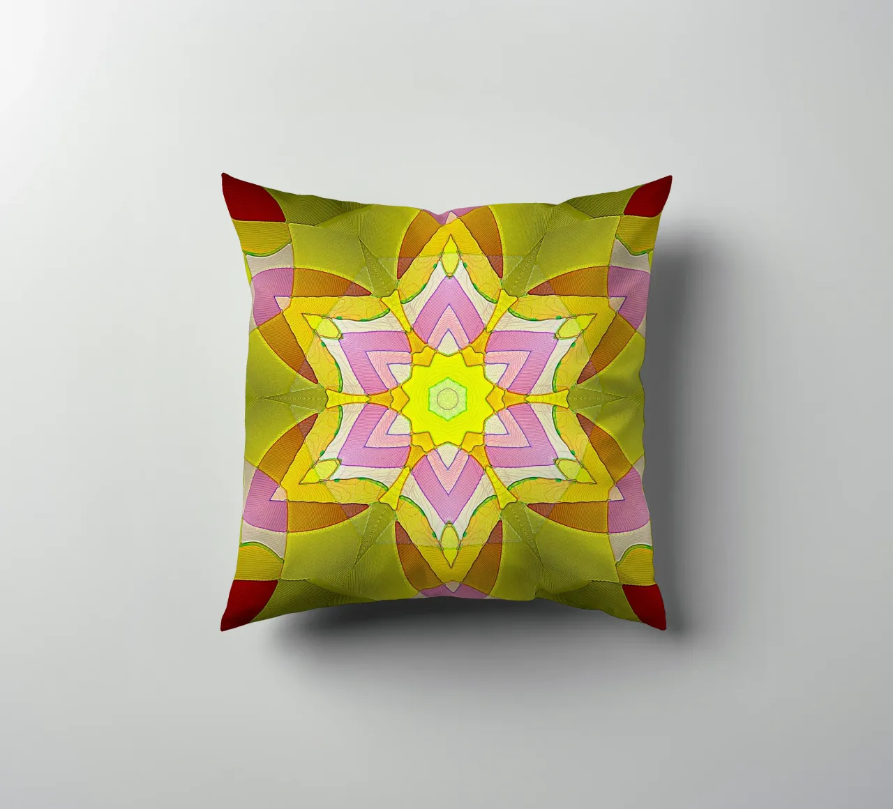 Caleidoscopio nei colori giallo e rosa cuscino da Gürsel Yesil Digital Art