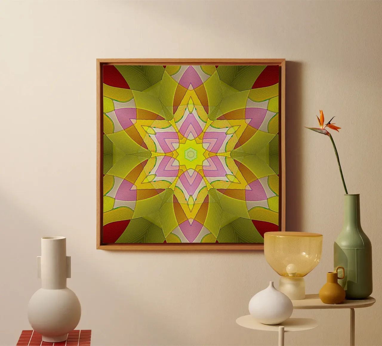 Caleidoscopio nei colori giallo e rosa tela con Cornice a cassetta da Gürsel Yesil Digital Art