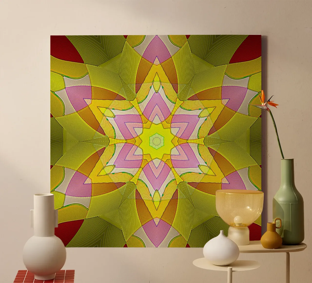 Caleidoscopio nei colori giallo e rosa tela con Cornice a cassetta da Gürsel Yesil Digital Art