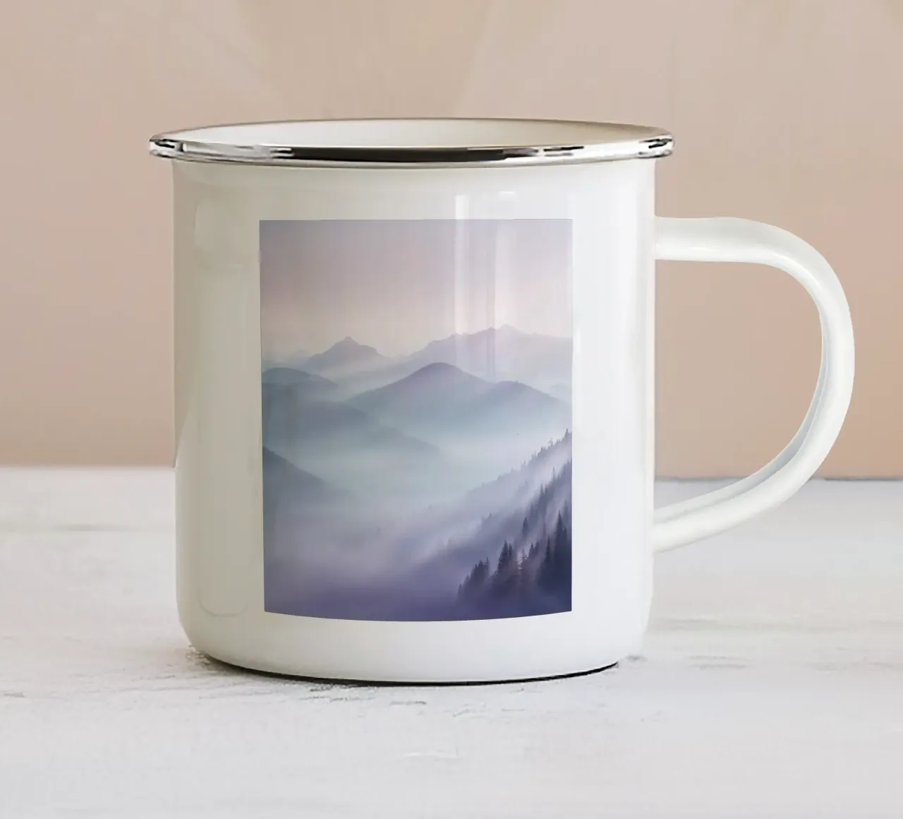 Fog Rolling Through Mountain Ridges enamel mug by PhotoVibe Decor