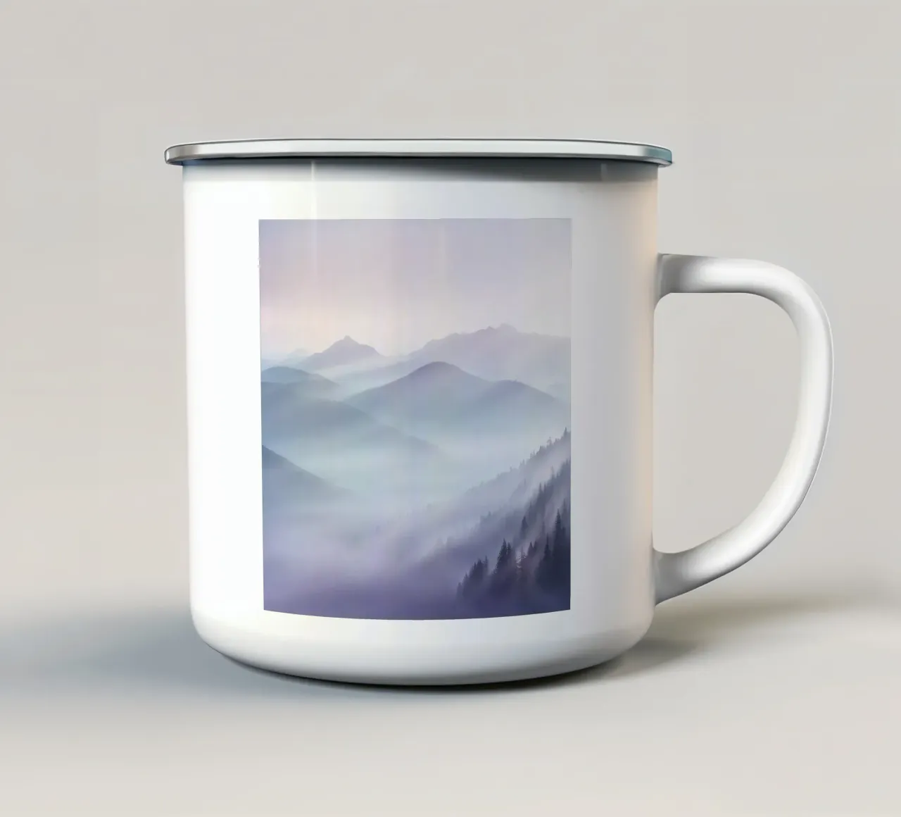 Fog Rolling Through Mountain Ridges enamel mug by PhotoVibe Decor