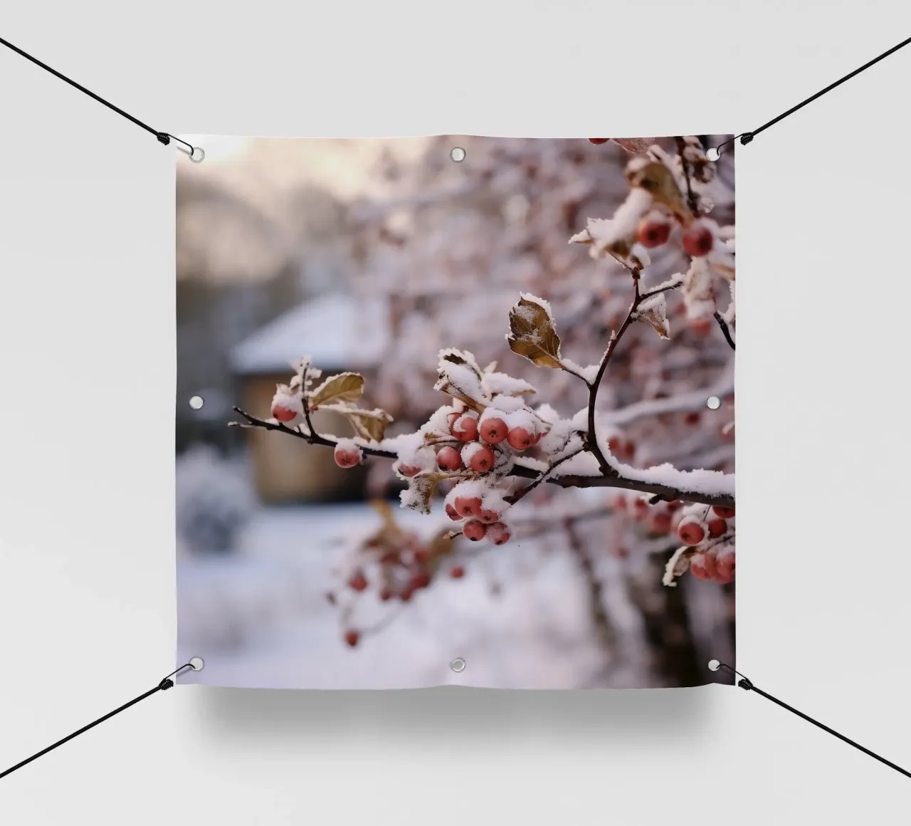 Bacche glassate su un ramo innevato telo in pvc da PhotoVibe Decor