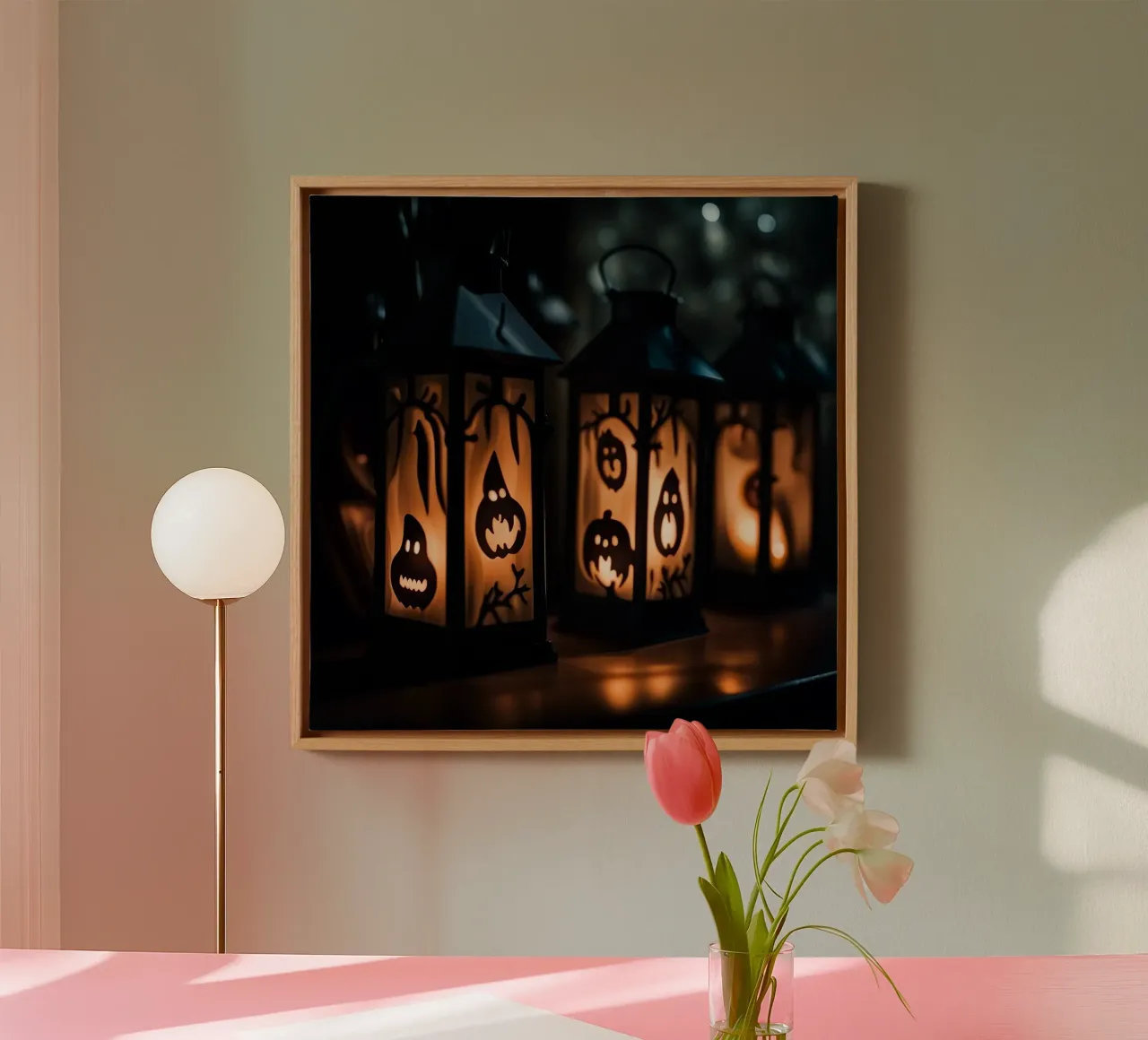 Halloween Lanterns Glowing in the Dark canvas with Floater frame by PhotoVibe Decor