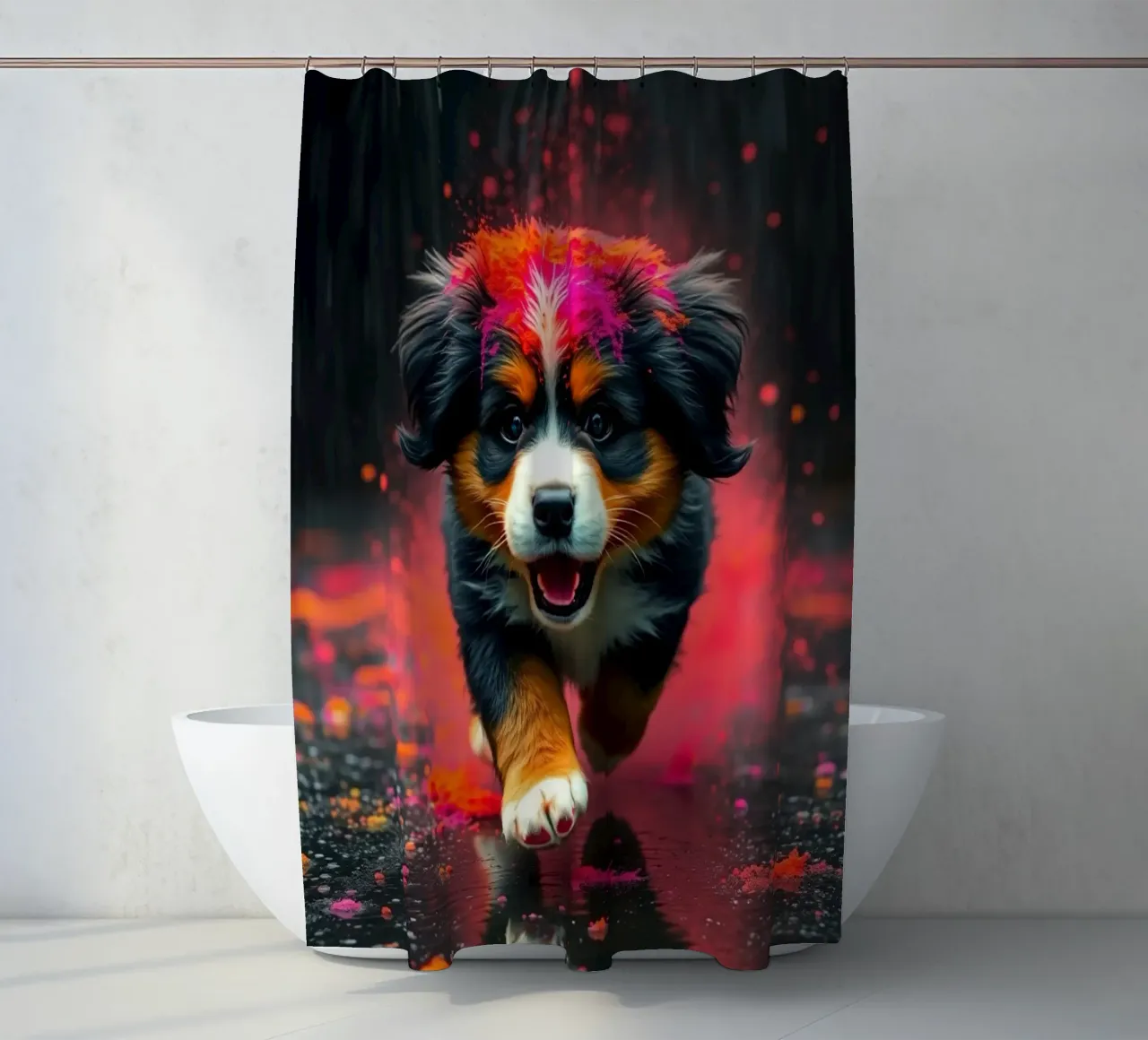 The colorful Bernese Mountain Dog #48 shower curtain by Yumis.Beargang.and.Me