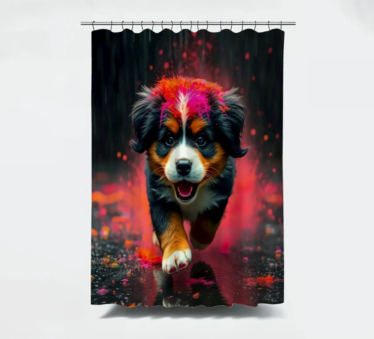 The colorful Bernese Mountain Dog #48 shower curtain by Yumis.Beargang.and.Me