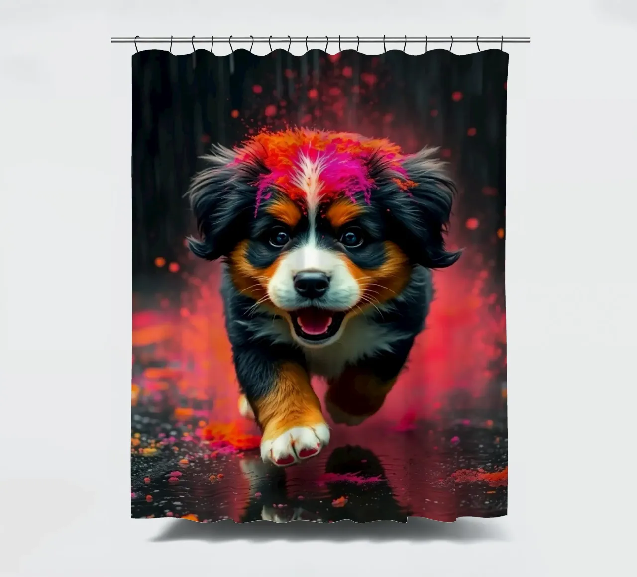The colorful Bernese Mountain Dog #48 shower curtain by Yumis.Beargang.and.Me