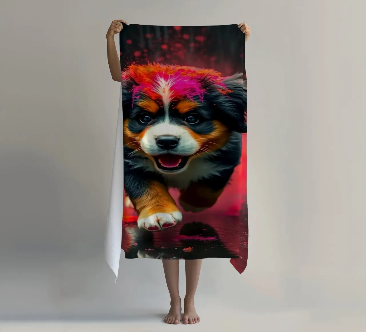 The colorful Bernese Mountain Dog #48 beach towel by Yumis.Beargang.and.Me