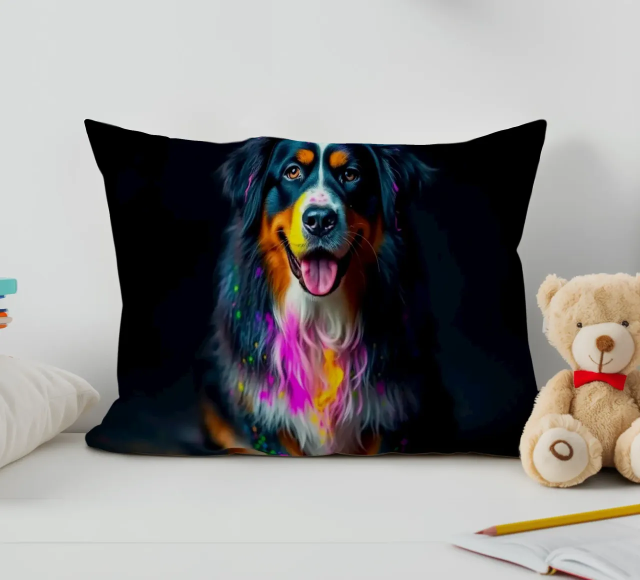 De kleurrijke Berner Sennenhond #49 kussen van Yumis.Beargang.and.Me