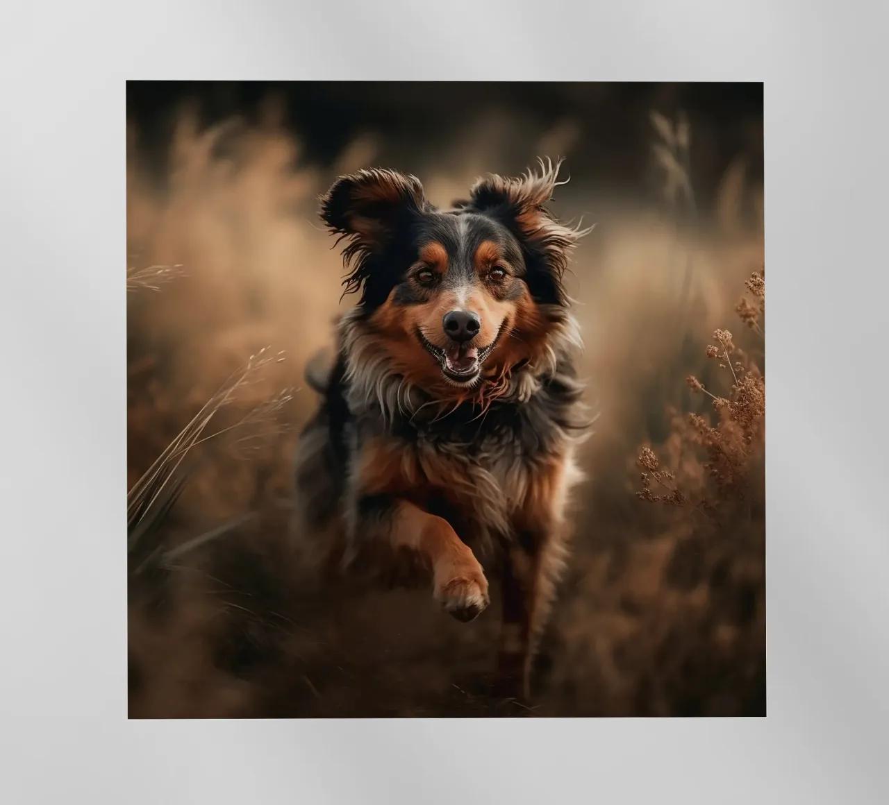 Cane gioioso in un campo d'autunno pellicola backlit da PhotoVibe Decor