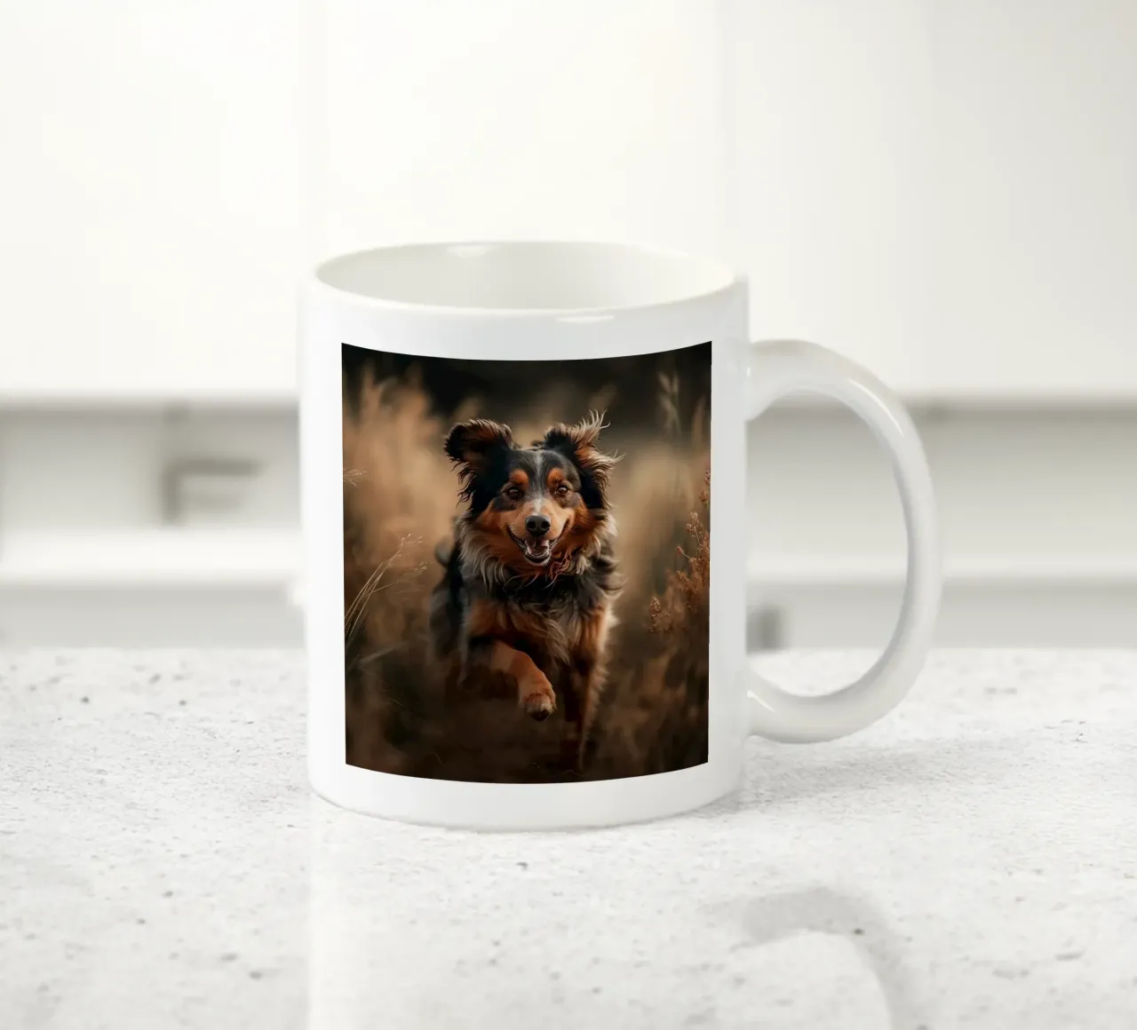 Cane gioioso in un campo d'autunno tazza in ceramica da PhotoVibe Decor