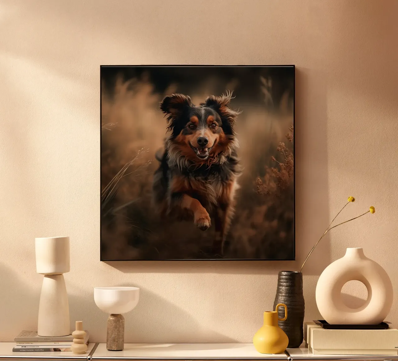 Cane gioioso in un campo d'autunno alluminio dibond da PhotoVibe Decor