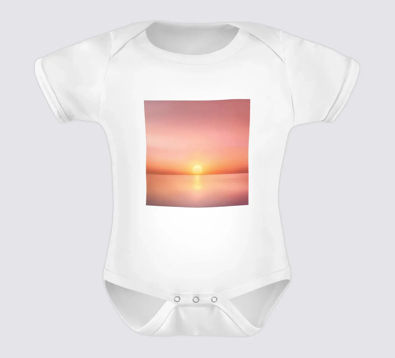 Tramonto minimalista su un mare di specchi body neonato maniche corte da PhotoVibe Decor