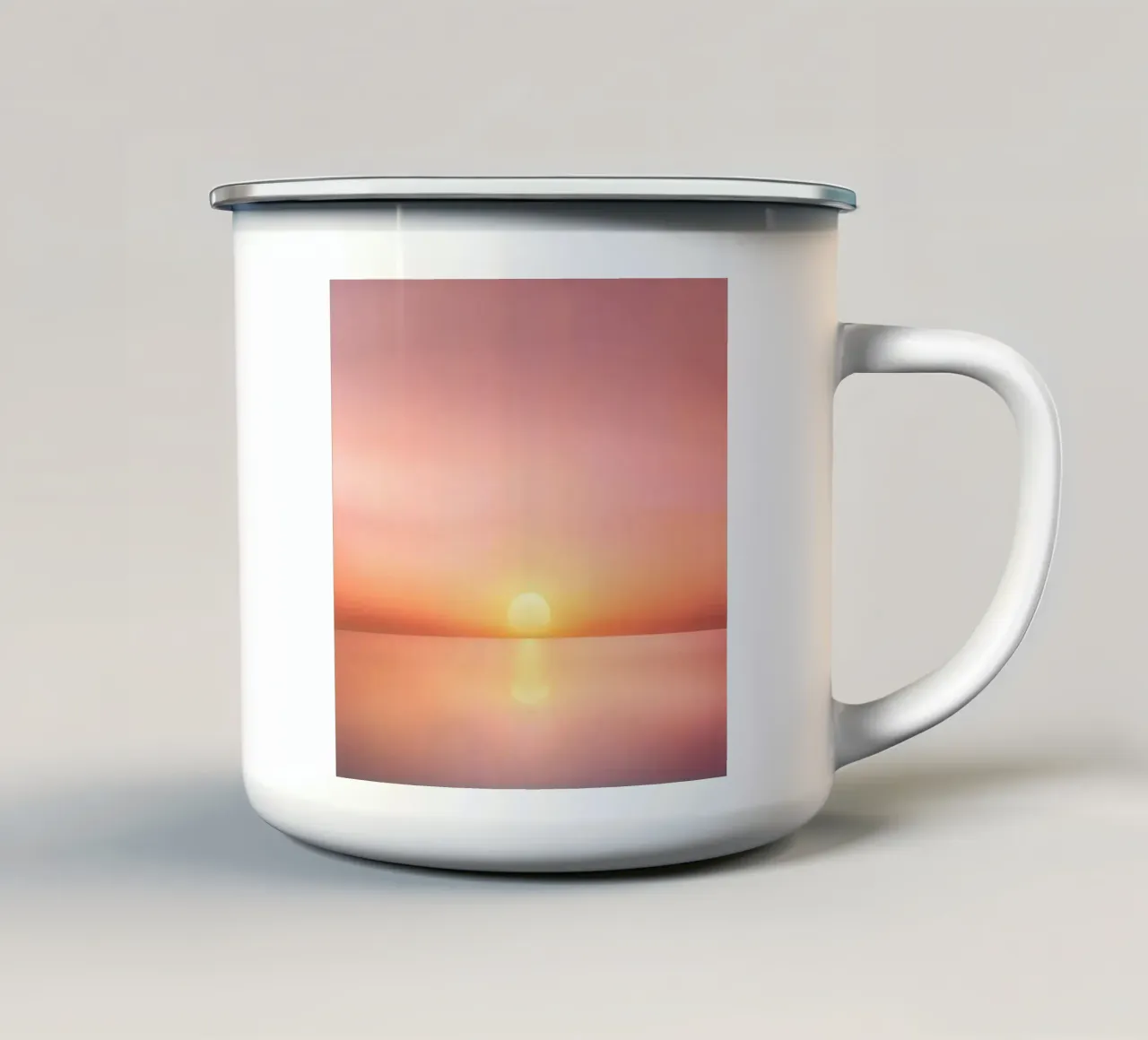 Tramonto minimalista su un mare di specchi tazza in smalto da PhotoVibe Decor
