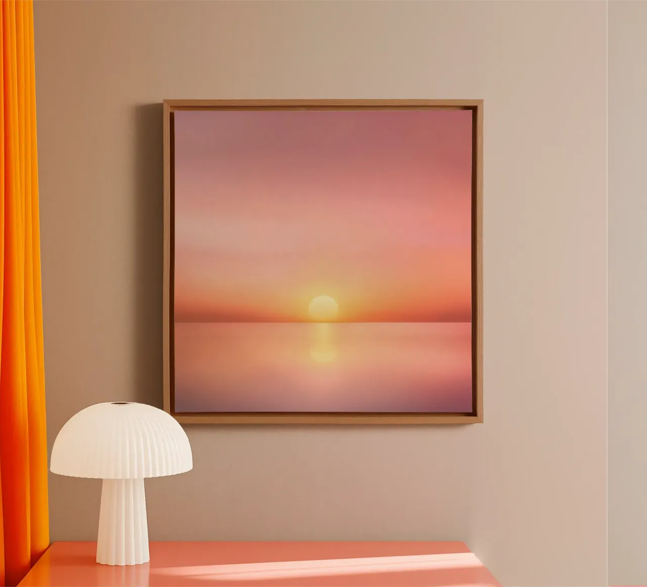 Tramonto minimalista su un mare di specchi tela con Cornice a cassetta da PhotoVibe Decor