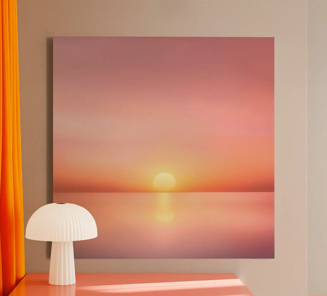 Tramonto minimalista su un mare di specchi tela con Cornice a cassetta da PhotoVibe Decor