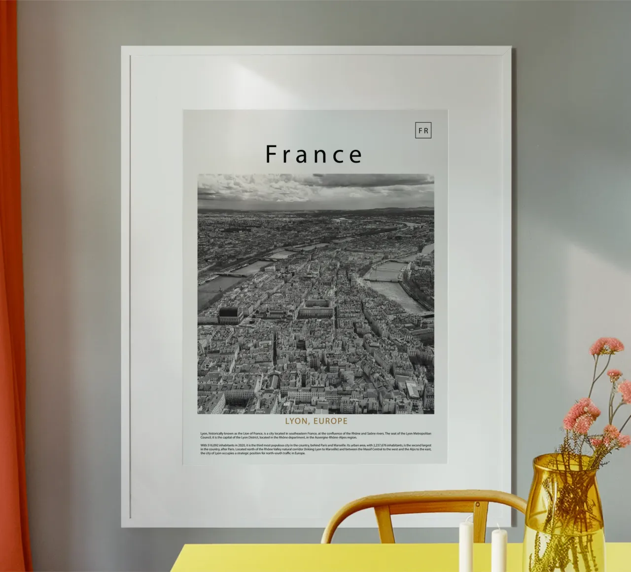 Arte murale da Lione, Francia poster con telaio in plastica da ✈ world in frame