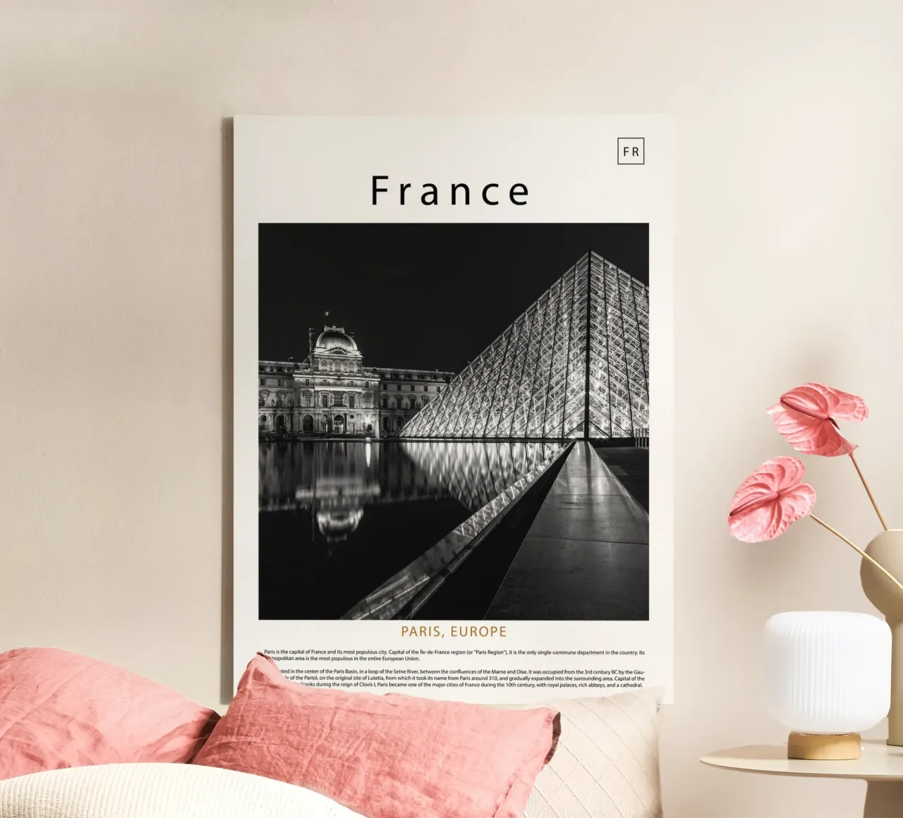 Wandkunst uit Parijs, Frankrijk canvas met Baklijst van ✈ world in frame