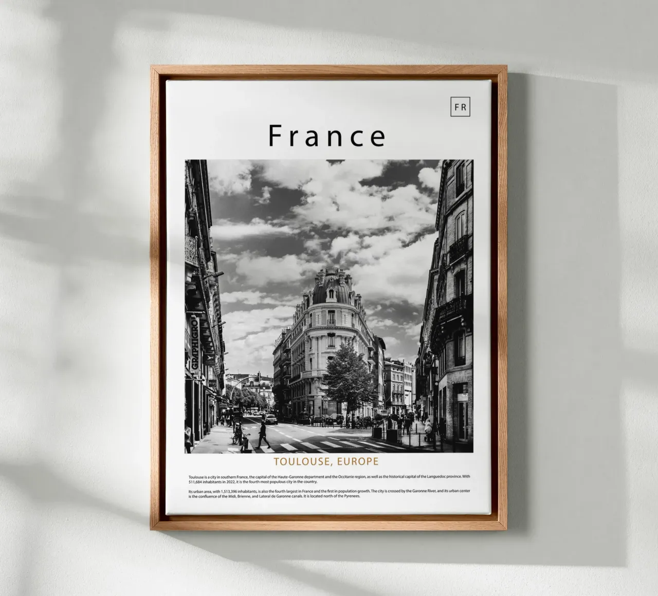 muurkunst uit toulouse, frankrijk canvas met Baklijst van ✈ world in frame
