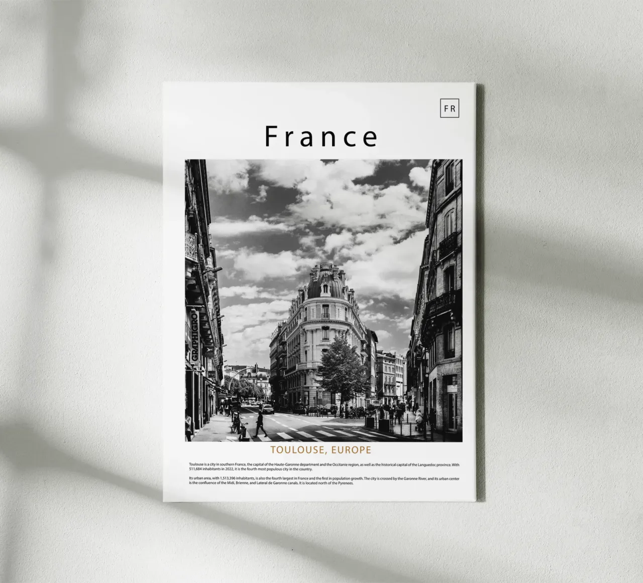 muurkunst uit toulouse, frankrijk canvas met Baklijst van ✈ world in frame