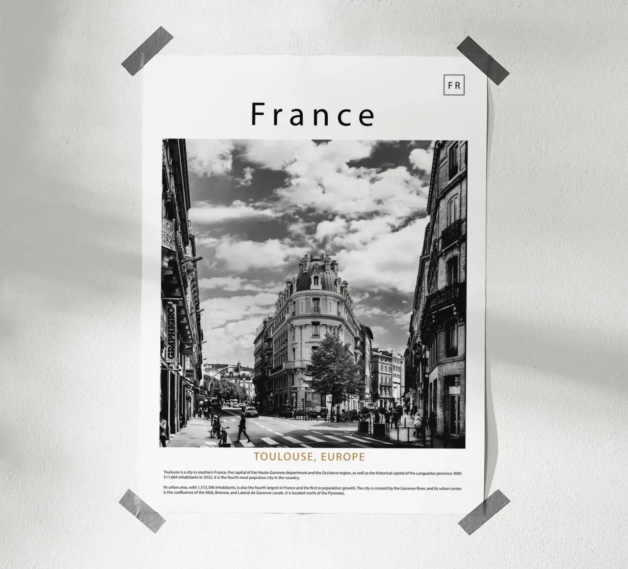 arte da parete da Tolosa, Francia poster con telaio in plastica da ✈ world in frame