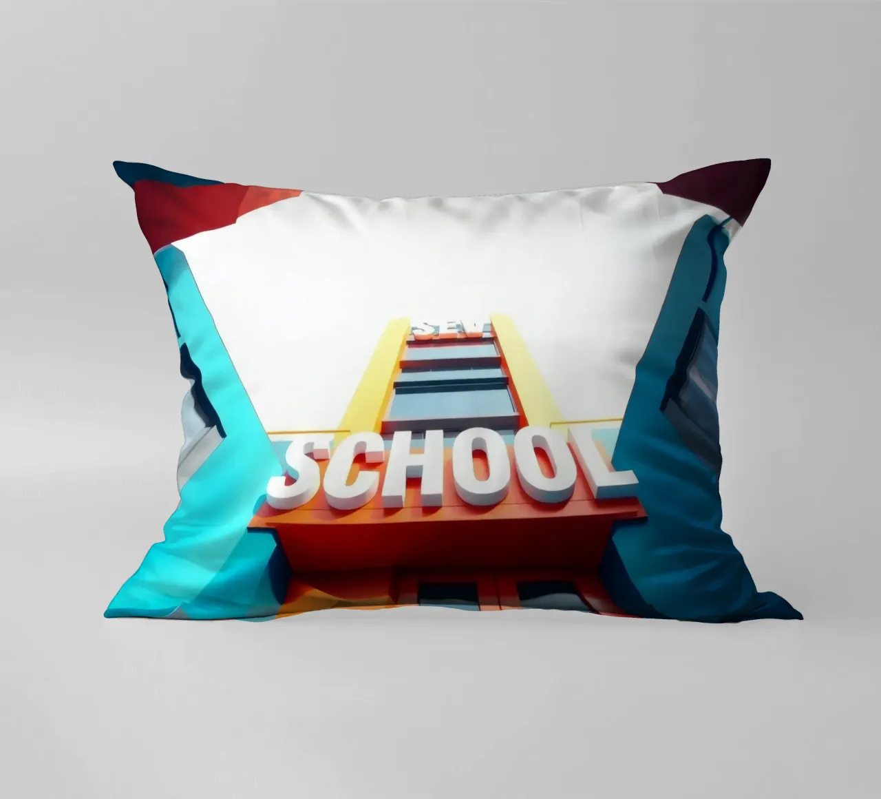 edificio scolastico visto dal basso in una giornata luminosa cuscino da DesignDoodle