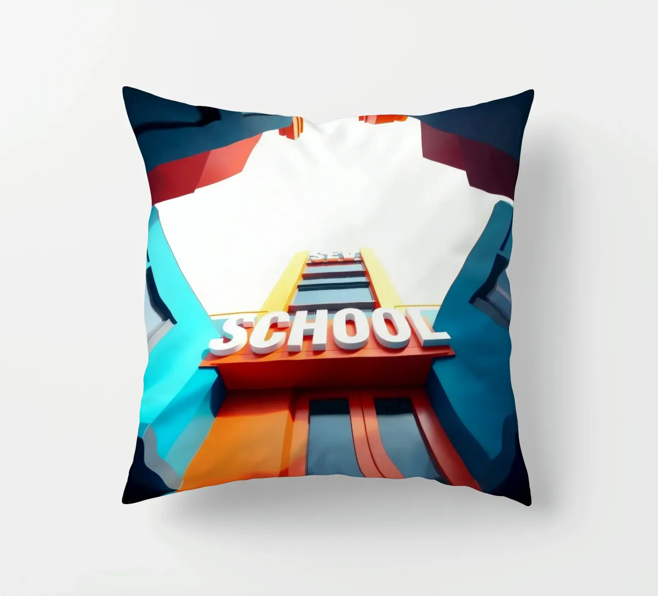 edificio scolastico visto dal basso in una giornata luminosa cuscino da DesignDoodle