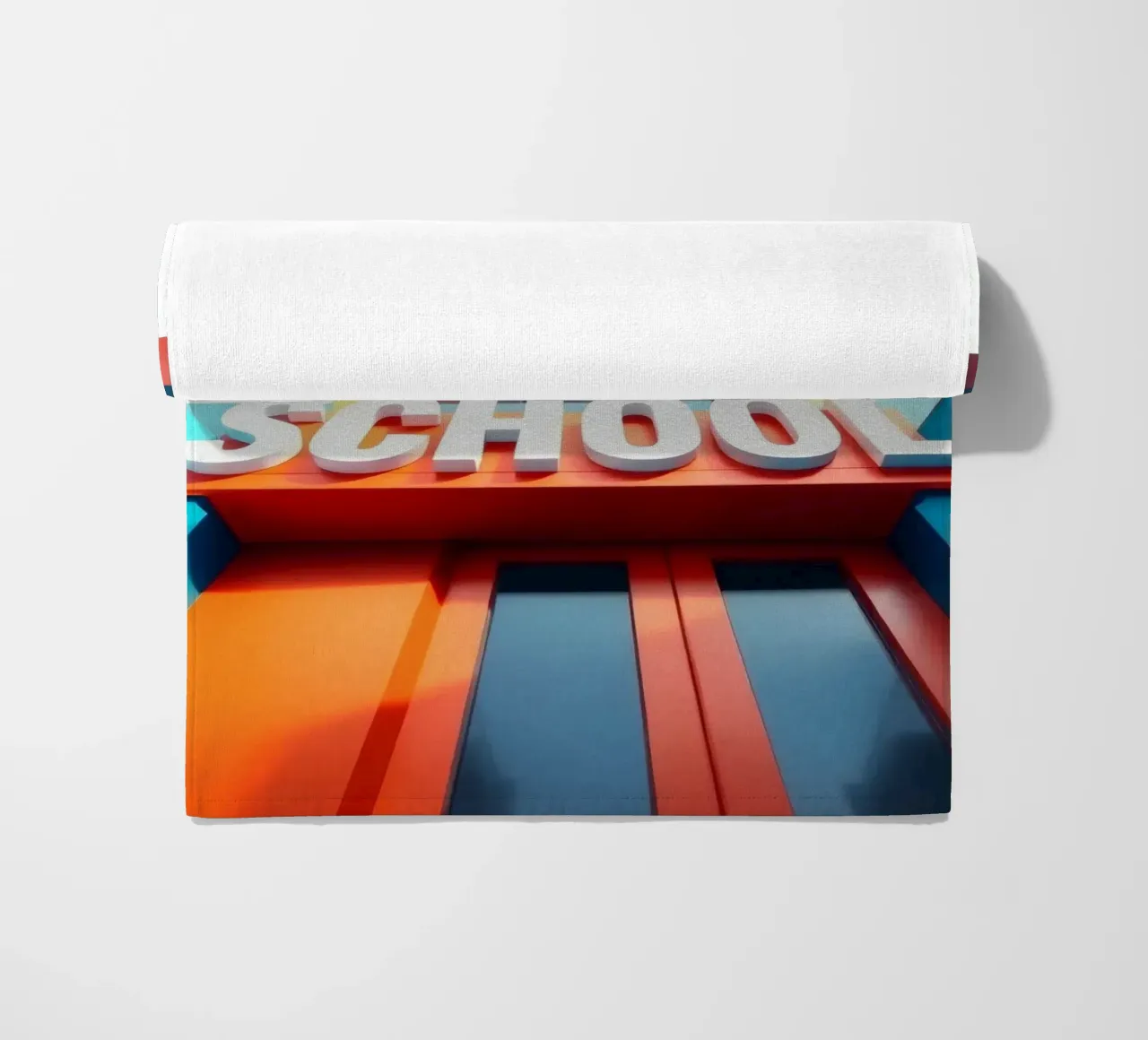edificio scolastico visto dal basso in una giornata luminosa telo mare da DesignDoodle