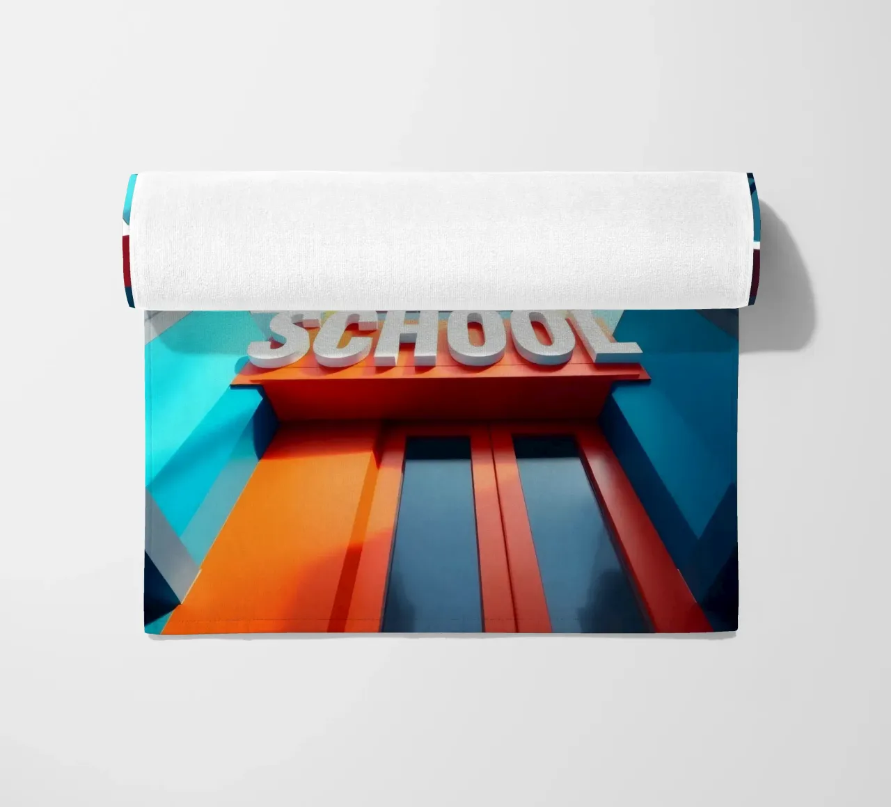 edificio scolastico visto dal basso in una giornata luminosa telo mare da DesignDoodle