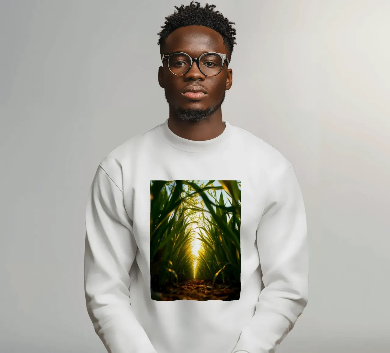 Sunlight filters through tall grass in a calm field sweatshirt by DesignDoodle