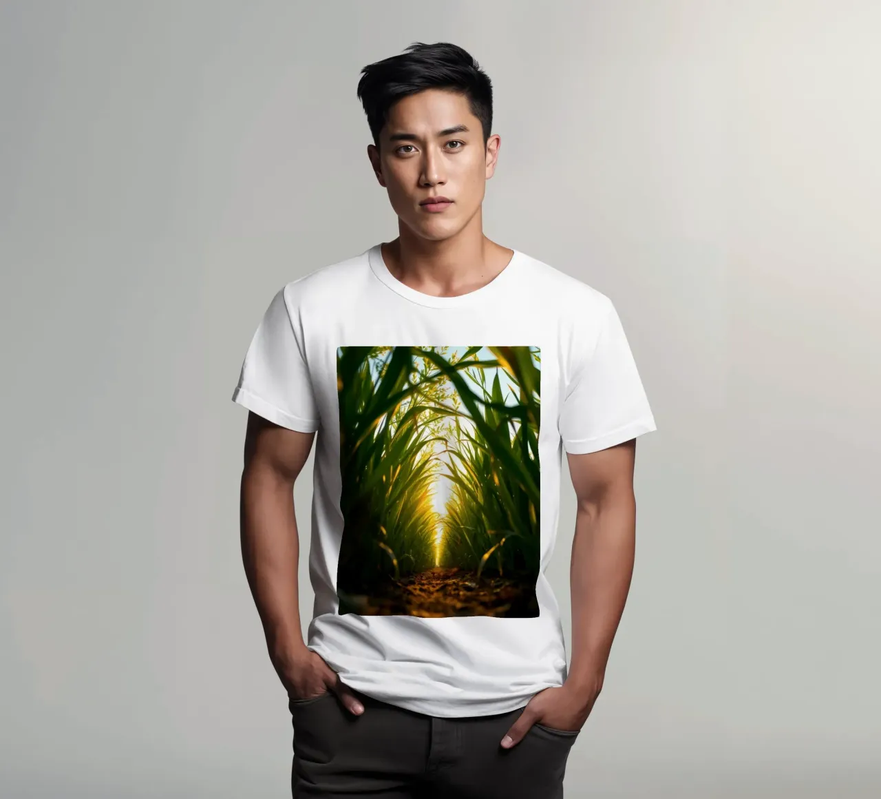 Sunlight filters through tall grass in a calm field t-shirt by DesignDoodle