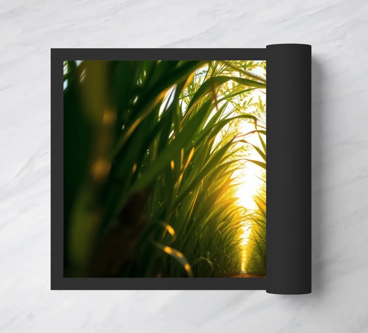 Sunlight filters through tall grass in a calm field doormat by DesignDoodle