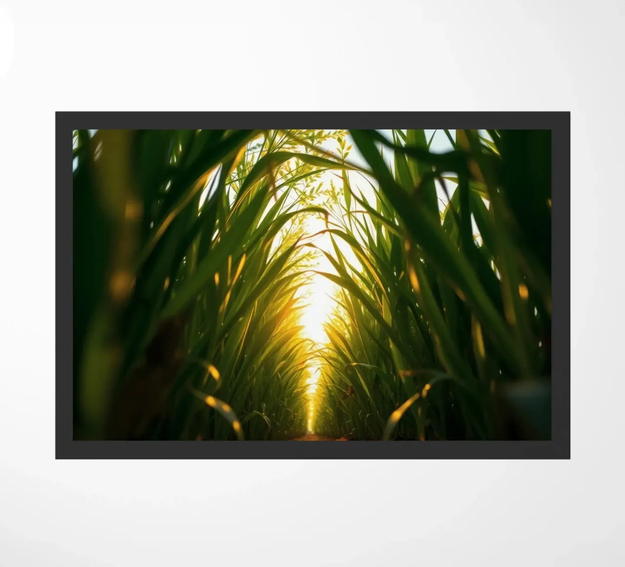 Sunlight filters through tall grass in a calm field doormat by DesignDoodle