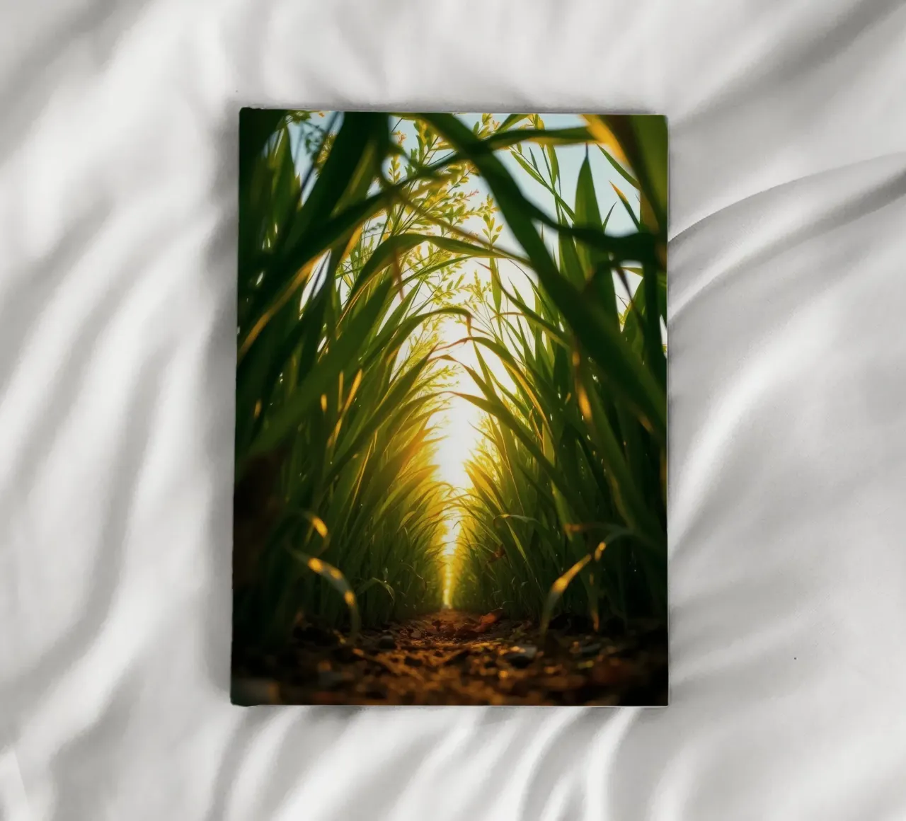 Sunlight filters through tall grass in a calm field notebook by DesignDoodle