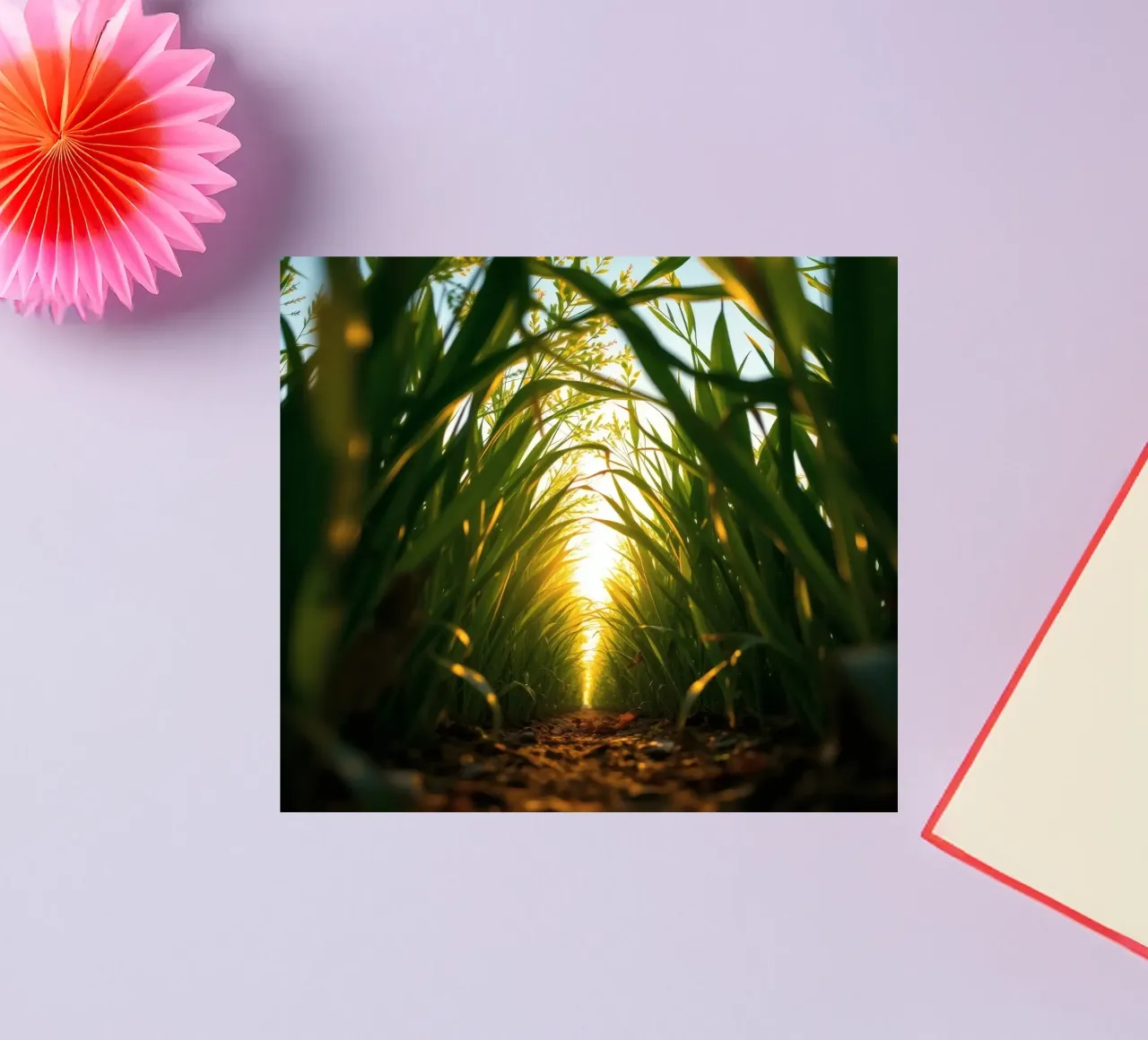 Sunlight filters through tall grass in a calm field sticker by DesignDoodle