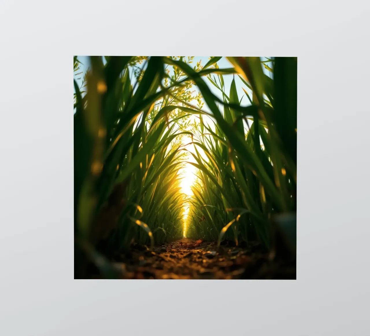 Sunlight filters through tall grass in a calm field sticker by DesignDoodle