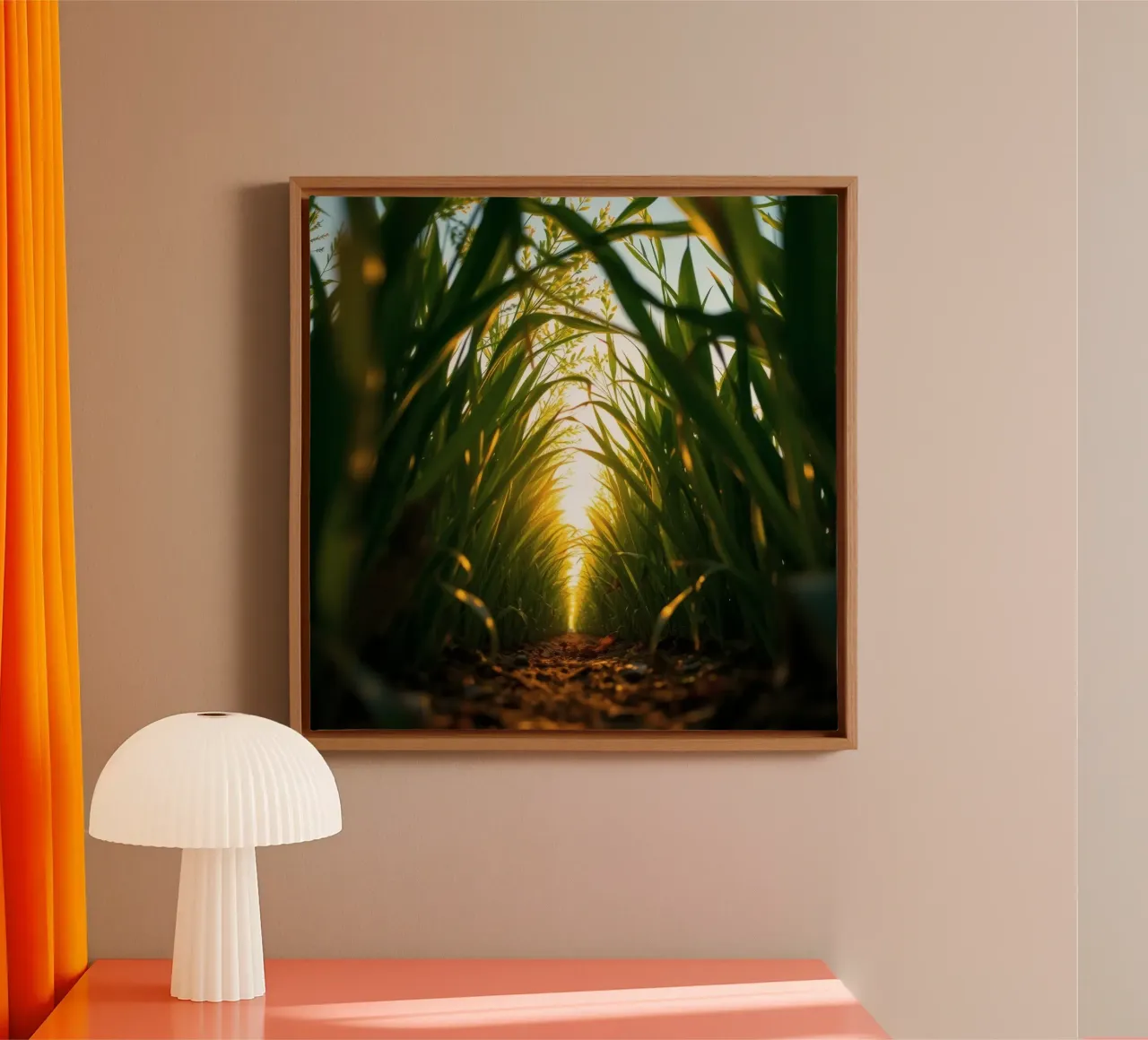 Sunlight filters through tall grass in a calm field canvas by DesignDoodle