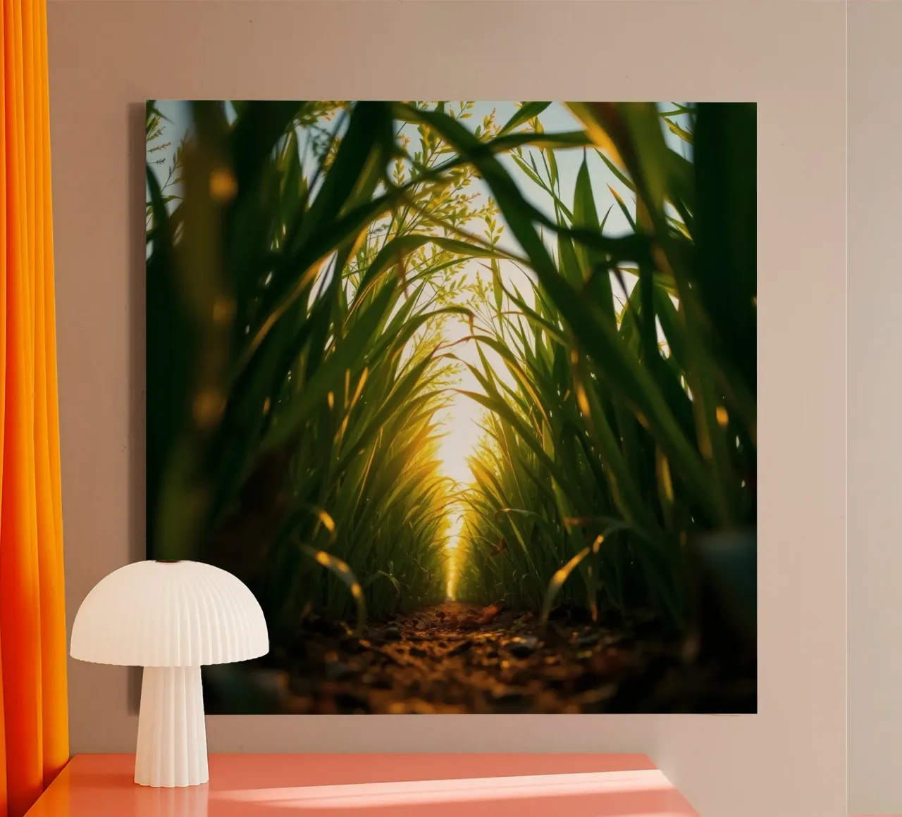 Sunlight filters through tall grass in a calm field canvas by DesignDoodle