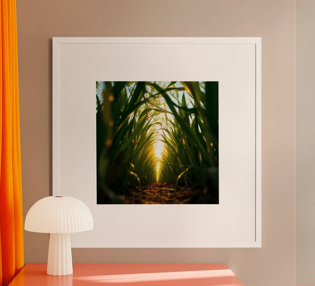 Sunlight filters through tall grass in a calm field hahnemühle by DesignDoodle