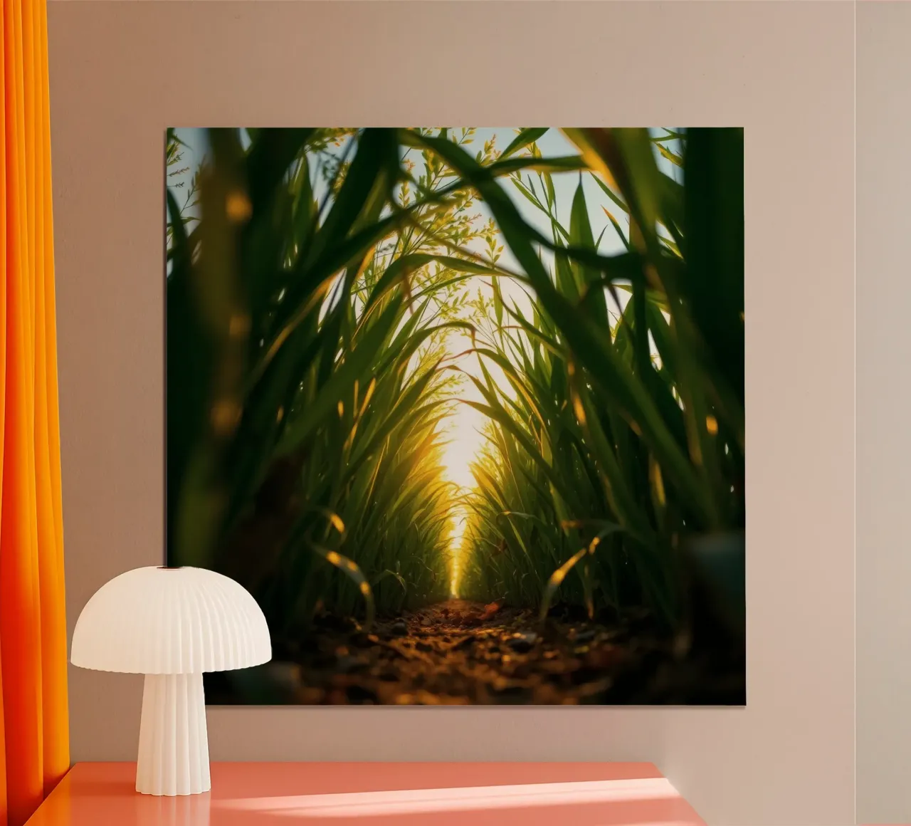 Sunlight filters through tall grass in a calm field hahnemühle by DesignDoodle
