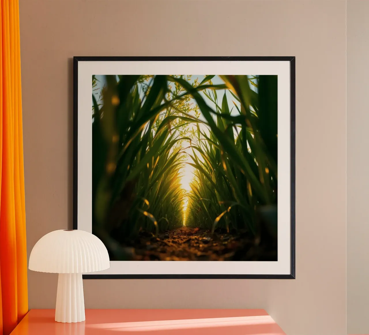 Sunlight filters through tall grass in a calm field hahnemühle by DesignDoodle